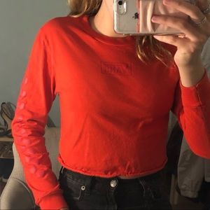 Red Vans Logo Long Sleeve Tee- Cropped